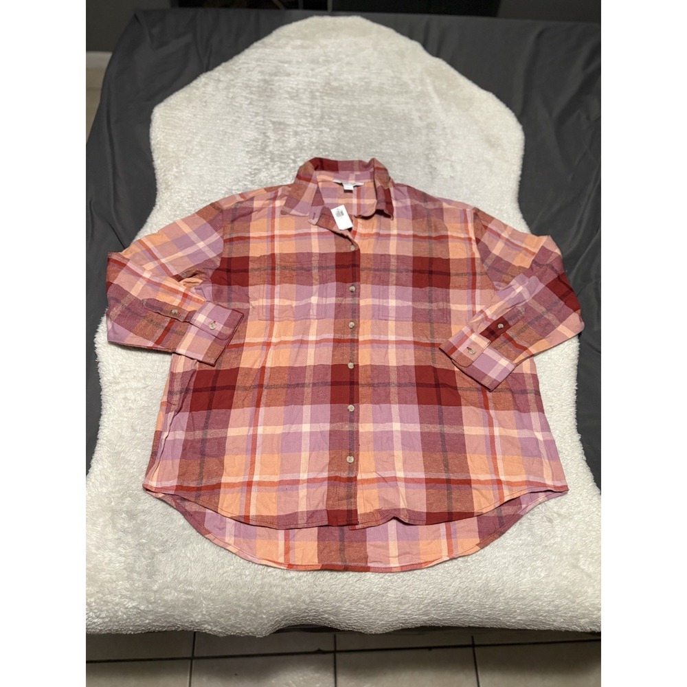 New Old Navy Boyfriend Shirt Women's Button Down Plaid Pink Purple‎ Red Shirt XL